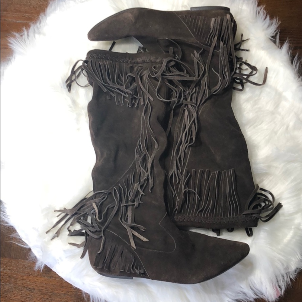Sam Edelman Moccasin Boots with Fringe Detail.